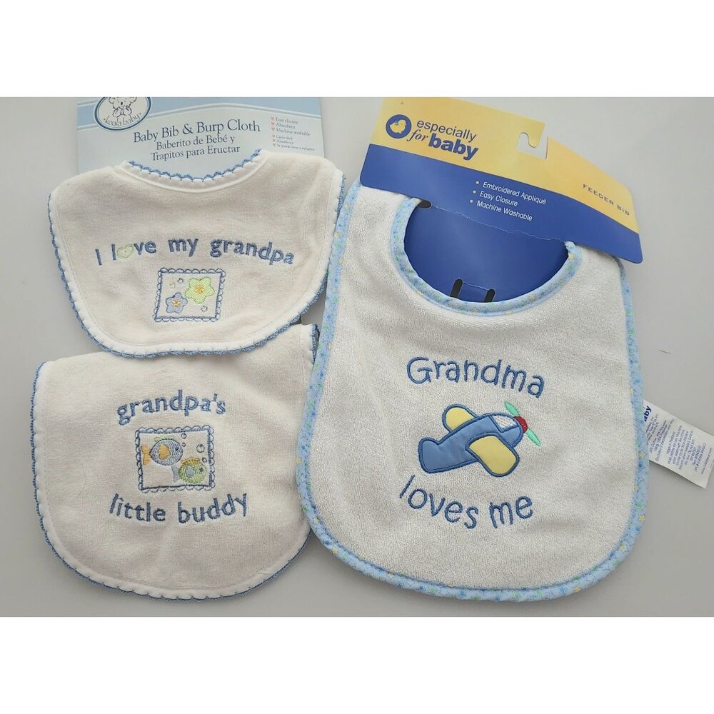 Infant Boy Burp Cloths & Bib Bundle - Grandparents love me - Blue